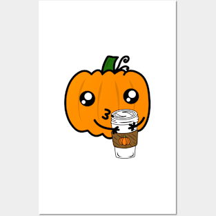 Pumpkin Drinking A Pumpkin Spice Latte Funny Posters and Art